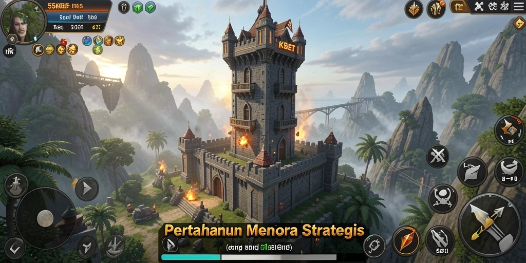 Tampilan gameplay menara dalam 55KBET yang menegangkan.