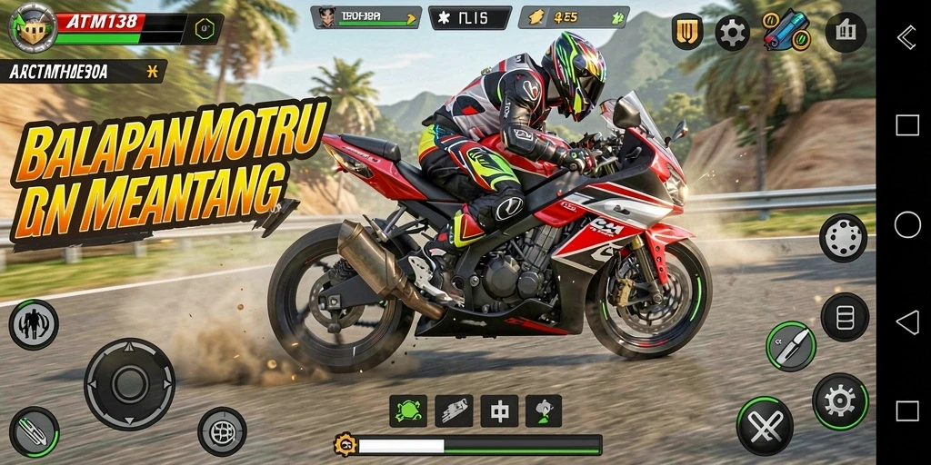Gambaran gameplay balapan motor yang seru dan mendebarkan.