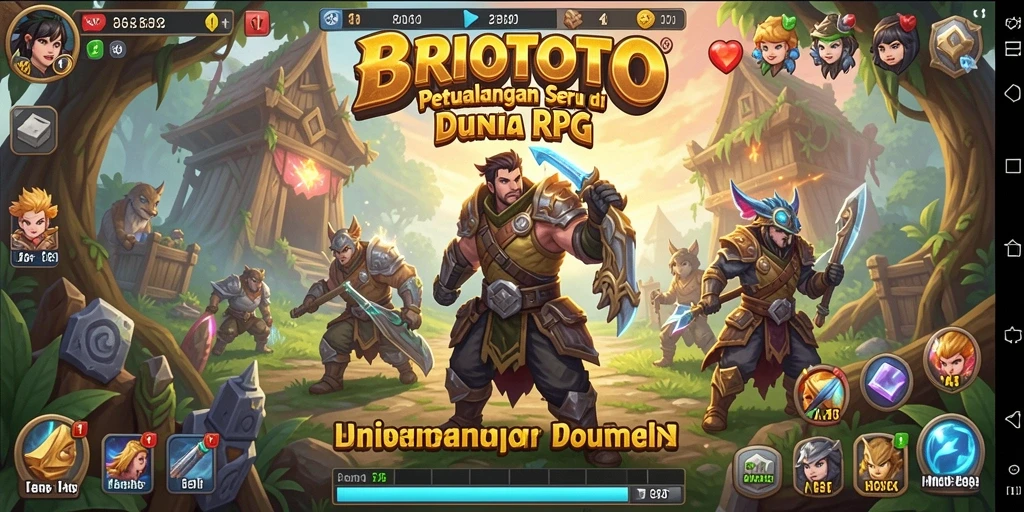 Screenshot BRIOTOTO menampilkan pertempuran seru di dunia fantasi.