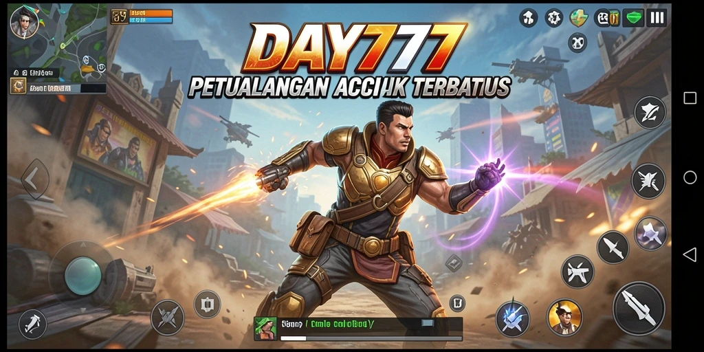 Tangkapan layar menunjukkan aksi seru dan grafis memukau dalam DAY777.
