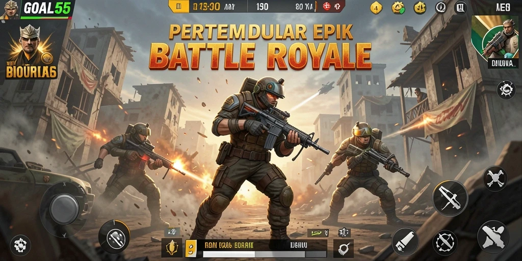 Tampilan seru dari gameplay GOAL55 dengan pertarungan Battle Royale.