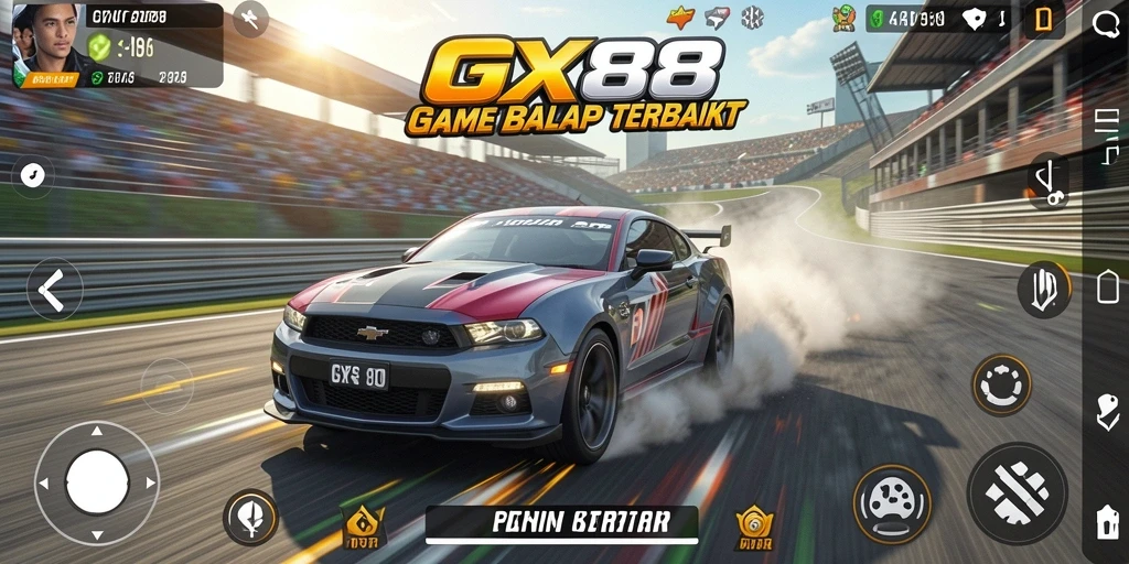 Tangkapan layar menampilkan aksi balapan intens di GX88.