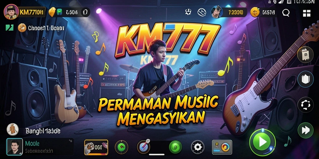Tampilan gameplay KM777 yang menampilkan irama musik yang menarik.