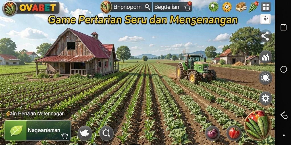 Screenshot gameplay OVABET yang menunjukkan petualangan bertani yang penuh warna.
