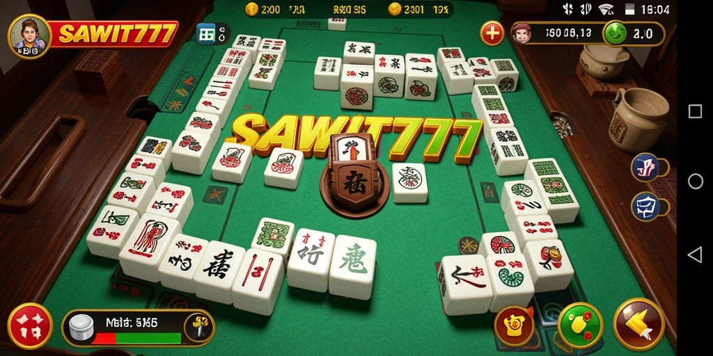 Screenshot gameplay SAWIT777 menampilkan aksi seru dan desain ubin Mahjong.